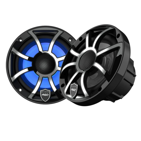 Wet Sounds REVO 6-XSB-SS Black XS / Stainless Overlay Grill 6.5 Inch Marine LED Coaxial Speakers (pair)