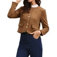 thumbnail image 4 of INSPIRE CHIC Button Down Coat for Women Long Sleeves Crew Neck Vintage Jackets XS Brown, 4 of 6