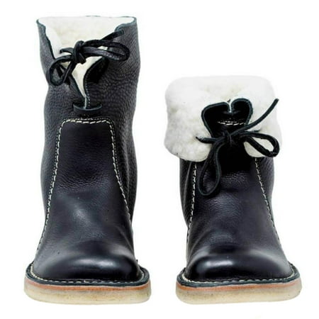 

Women Mid Calf Boots - Fashion Leather Flat Heel Boots with Soft Lining | Stylish and Classic Low Heel Winter Snow Boots for Casual Date Working Wearing with Black Brown Red Coffee Four Colors