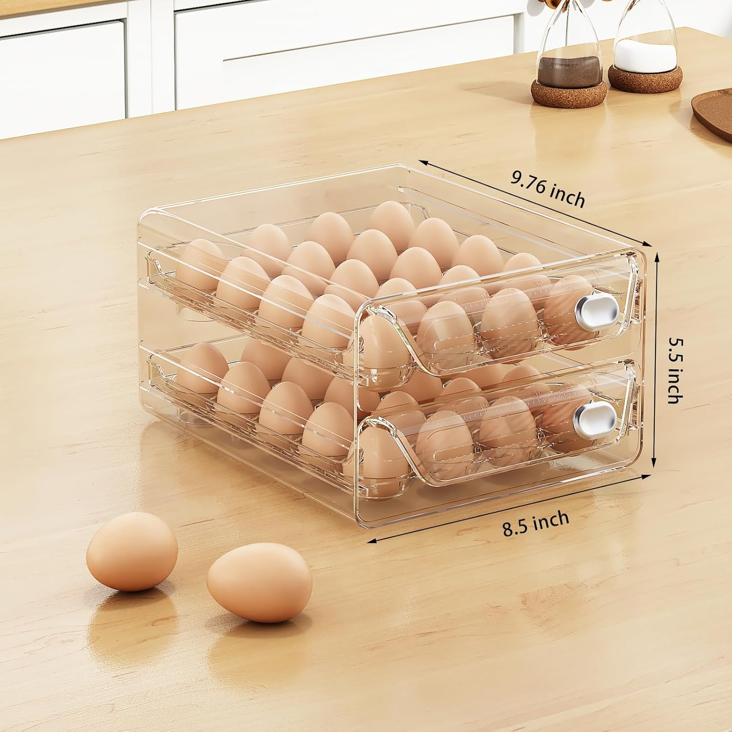 40 Egg Holder for Fridge, 2-Layer Stackable Egg Storage Container, BPA Free Clear Egg Tray Organizer for Refrigerator