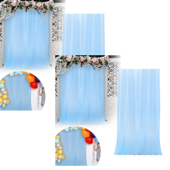 2Pcs Tulle Backdrop Curtains for Wedding Decor - Sheer Voile Fabric Drapes for Photo Background, Baby Shower, Birthday Party, and Bridal Ceremony Decorations (Blue,63.0x84.6")