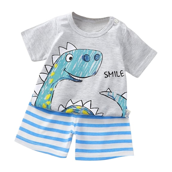 Shadoumai Boys Summer Outfits Train Dinosaur Crew Neck Short Sleeve T Shirt Tops   Elastic Shorts Casual Boy Girl Tank Top   Track Shorts Sets Boy Summer Clothes Boys Summer 2 Piece Sets