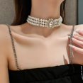 thumbnail image 3 of Gargantilla corta de perlas, collar con cadena, gargantilla multicapa, collares con colgante, fiesta de graduación para mujeres y niñas, 3 niveles, 3 of 5