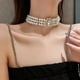 thumbnail image 3 of Gargantilla corta de perlas, collar con cadena, gargantilla multicapa, collares con colgante, fiesta de graduación para mujeres y niñas, 3 niveles, 3 of 5