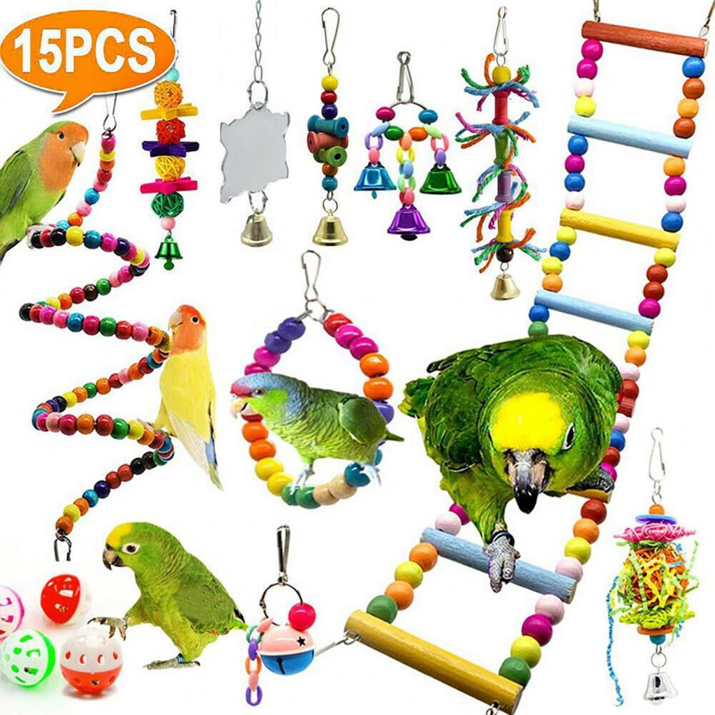 15Pcs Bird Toys Chewing Toys with Bell Ball Bird Training Toys for Small Parakeets, Cockatiels, Budgies, Conures, Birds, Finches