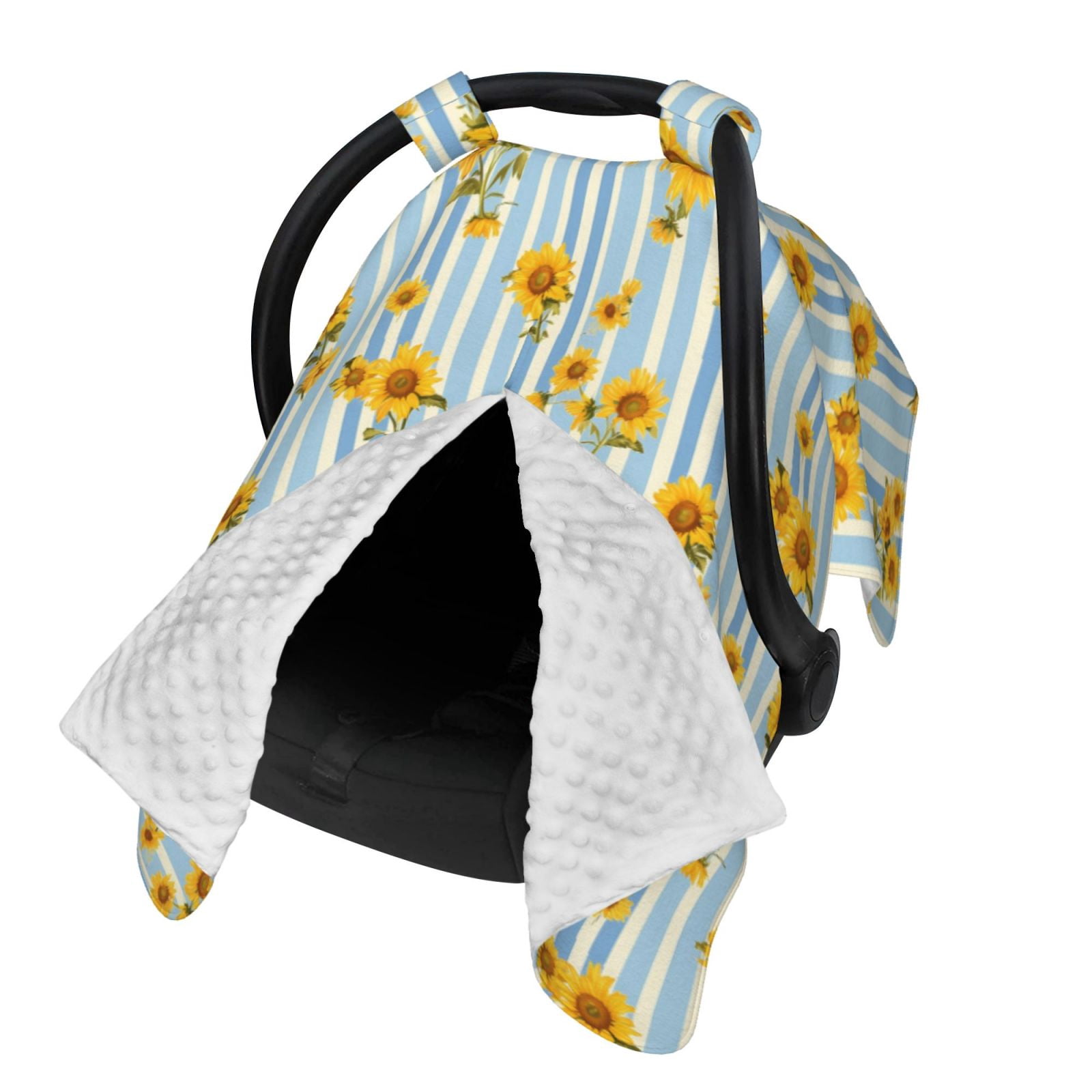 Naloa Blue White Striped Sunflower Baby Car Seat Cover, Breathable Baby Carrier Cover, Multiuse Baby Carrier Cover & Nursing Breastfeeding Cover