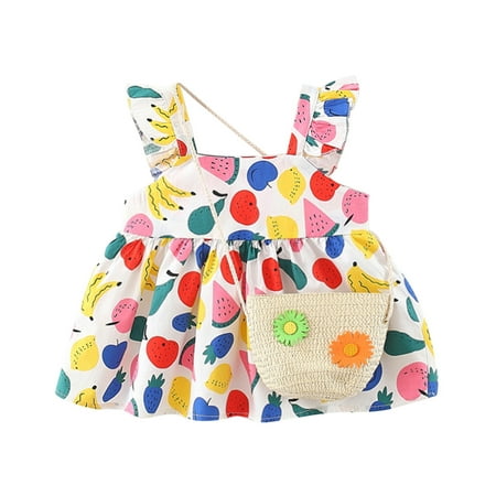 

Rovga Baby Girls 6M-3Y Fly Sleeve Ruffles Floral Printed Princess Dress Bag Set Kawaill Children Dress