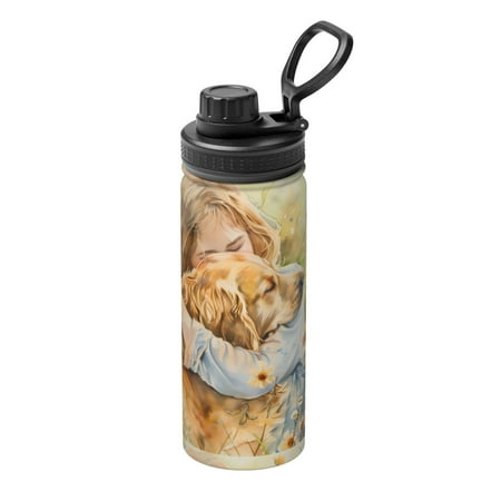 

Hirioo Girl Hugging Dog Flowers for 18oz Sports Insulated Kettle for Gym Hiking Camping Running Mountain Bike Outdoor Sports