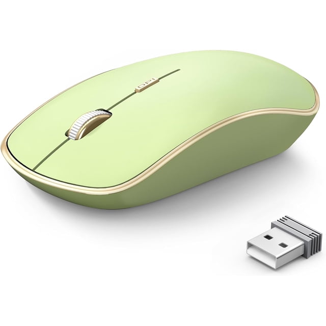 JOYACCESS 2.4G Slim Wireless Silent , Portable Wireless Computer with 5 Adjustable DPI Levels, USB Mice for Desktop, Notebook, , Chromebook, PC (Green)