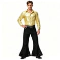 thumbnail image 5 of Men Shiny Metallic Shirt and Flared Pants Set, 70s Disco Outfit, Long Sleeve Button‑Down Shirt and Bell Bottom Trousers for Halloween Cosplay Theme Party, 5 of 5