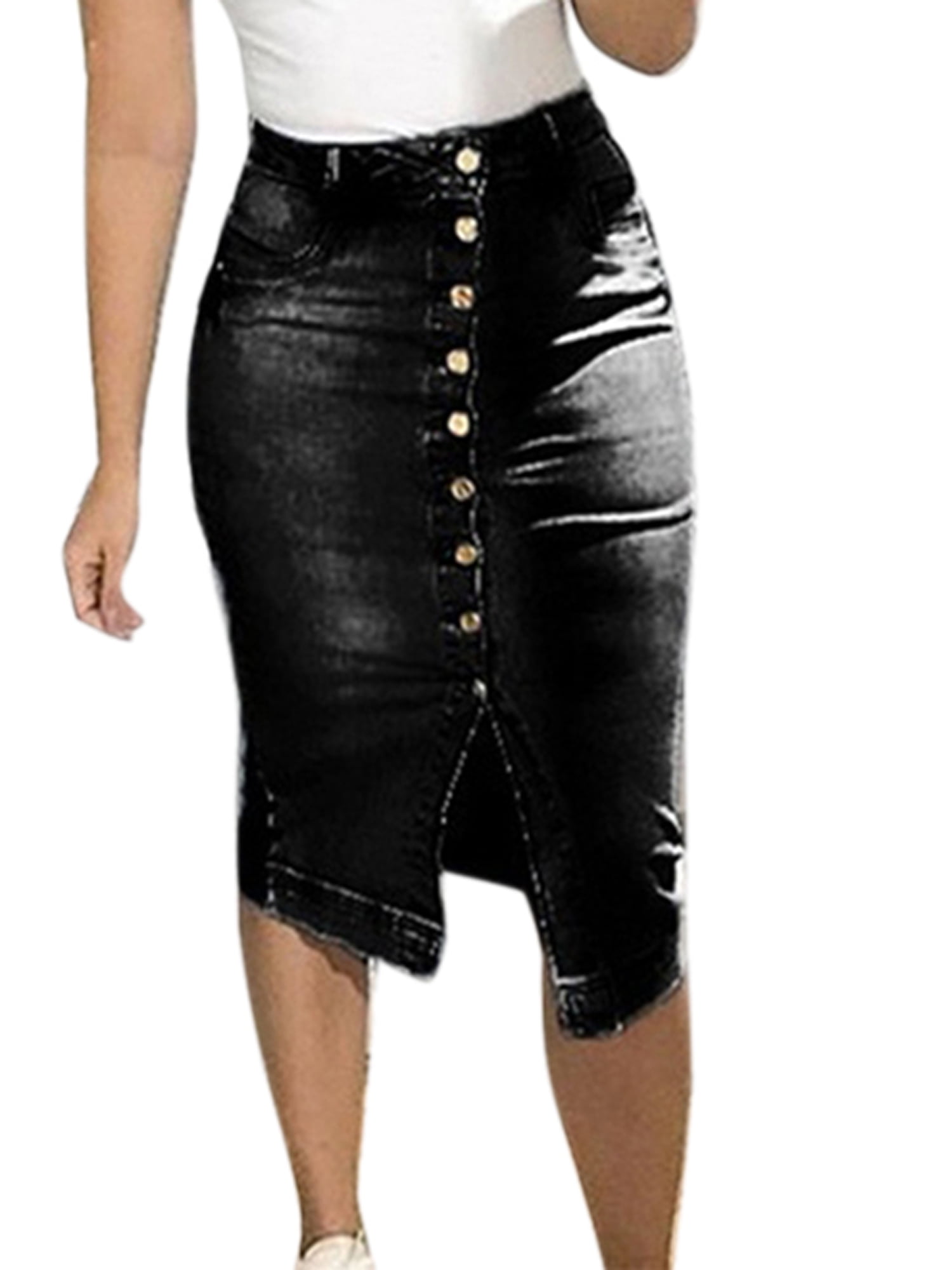 high waisted black buttoned skirt