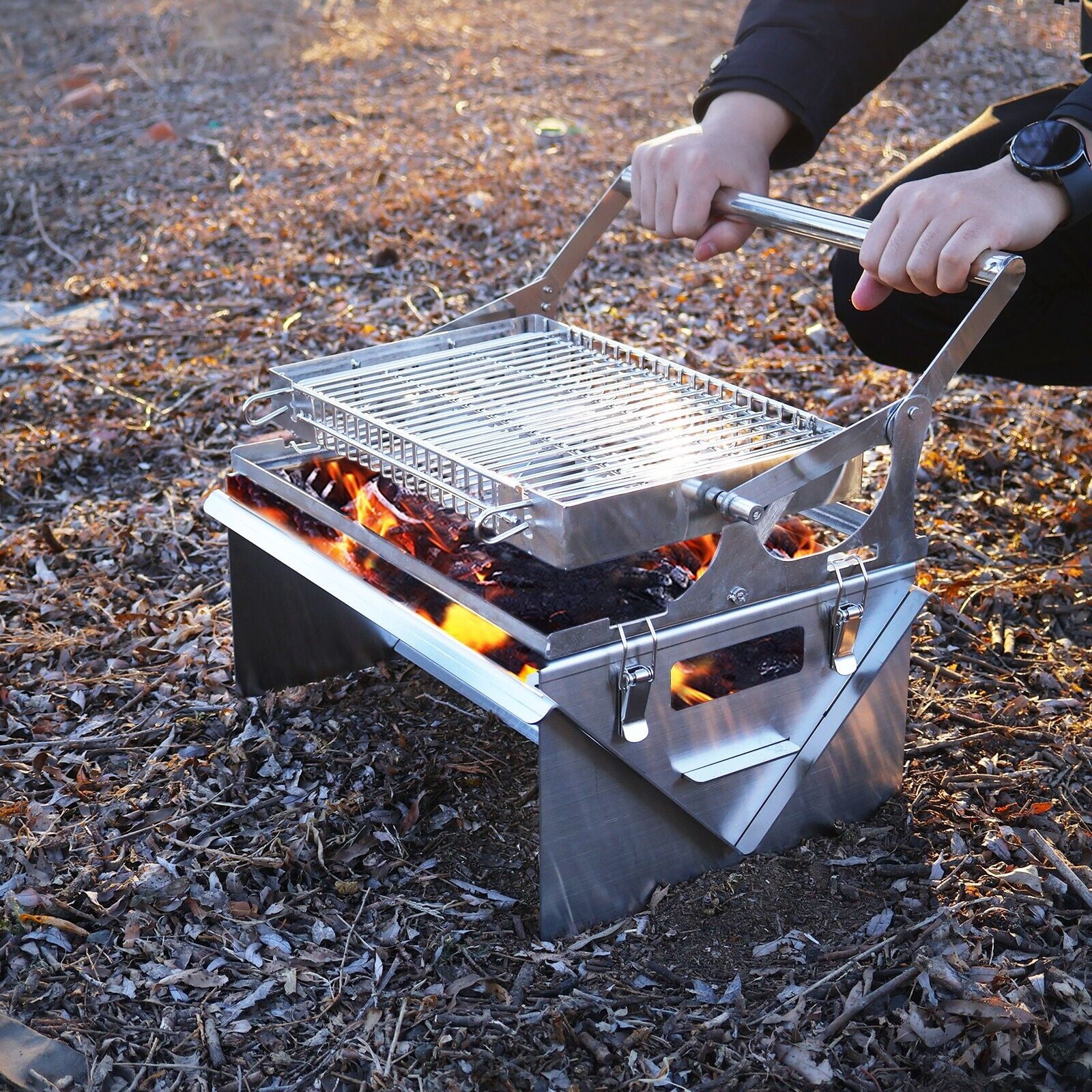 New charcoal grill for barbecue Stainless steel 360°rotating flip grill