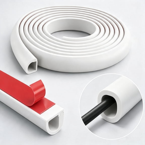 Wall Cord Hider, 40in White Cable Concealer Raceway, Silicone Cord Hider, Self-Adhesive Cable Cover Channel for TV Wall, Office Home Wire Management System(0.59" W × 0.39" H)