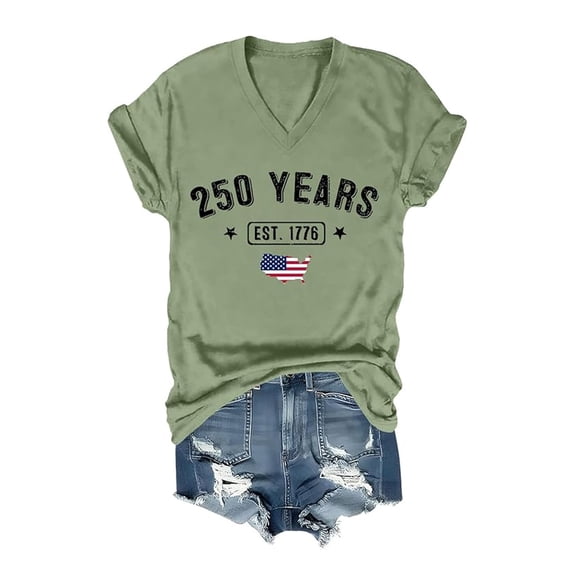 FASHOFT 250 Years American Flag Shirt for Women 250th Anniversary USA T Shirt Independence Day Freedom Shirts Tops Army Green L