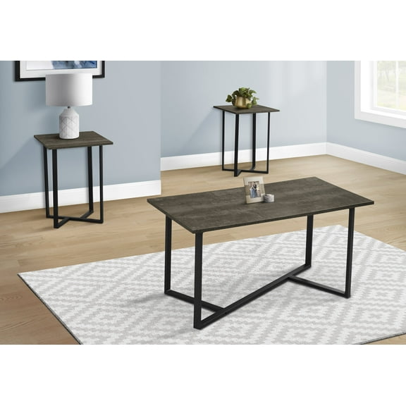 Coffee Tables Table Set, 3pcs Set, Coffee, End, Living Room, Dark Brown Laminate, Black Metal, Contemporary, Modern,Wooden Coffee Tables