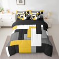 thumbnail image 2 of Manfei Modern Abstract Bedding Comforter Set 7 Pieces, Minimalism Plaid Full Bedding Set, Black Gray White Yellow Fitted Sheet Flat Sheet, Microfiber Bedroom Decor, 2 of 8