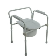 PCP Folding Coated Adjustable Steel Commode, Grey,