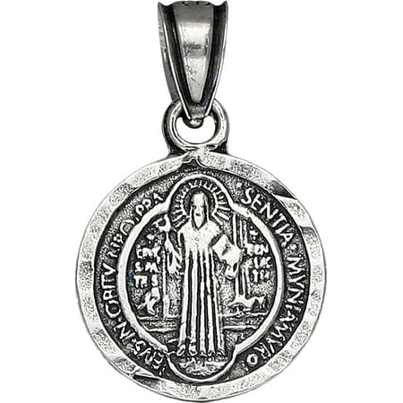 - Sterling Silver Saint Benedict Medal Reversible Charm Pendant Necklace Antique Finish with 18 Inch Chain