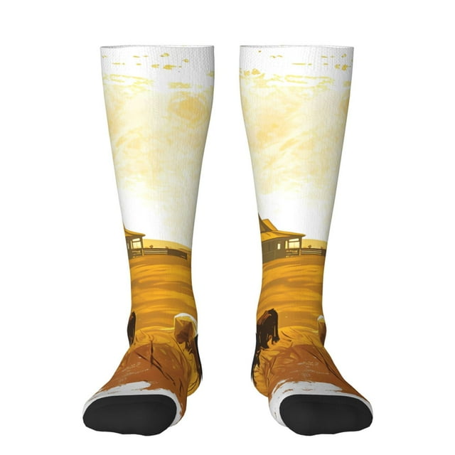 Honeii Chaussettes Longues à Imprimé Western Cowboy Ranch, Chaussettes au Design Fantaisie Cadeau pour Hommes et Femmes, Chaussettes Montantes, Chaussettes Mi-Mollet