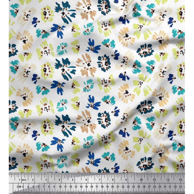 Soimoi Polyester Crepe Fabric Flower Artistic Fabric Prints by Yard 42 Inch Wide