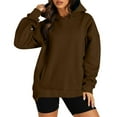 thumbnail image 2 of Dazajoo Drop Shoulder Hoodies for Women Solid Color Long Sleeve Oversized Hooded Sweatshirts 2025 Fall Winter Baggy Streetwear Pullover,Brown,S, 2 of 8