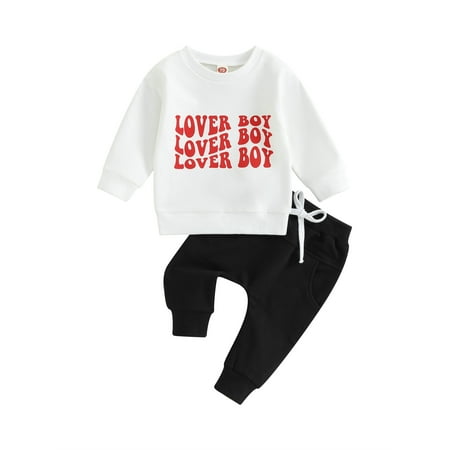 

Toddler Boys 2pcs Outfits Valentine s Day Letter Print Long Sleeve Sweatshirt T-shirt and Elastic Casual Pants Suit