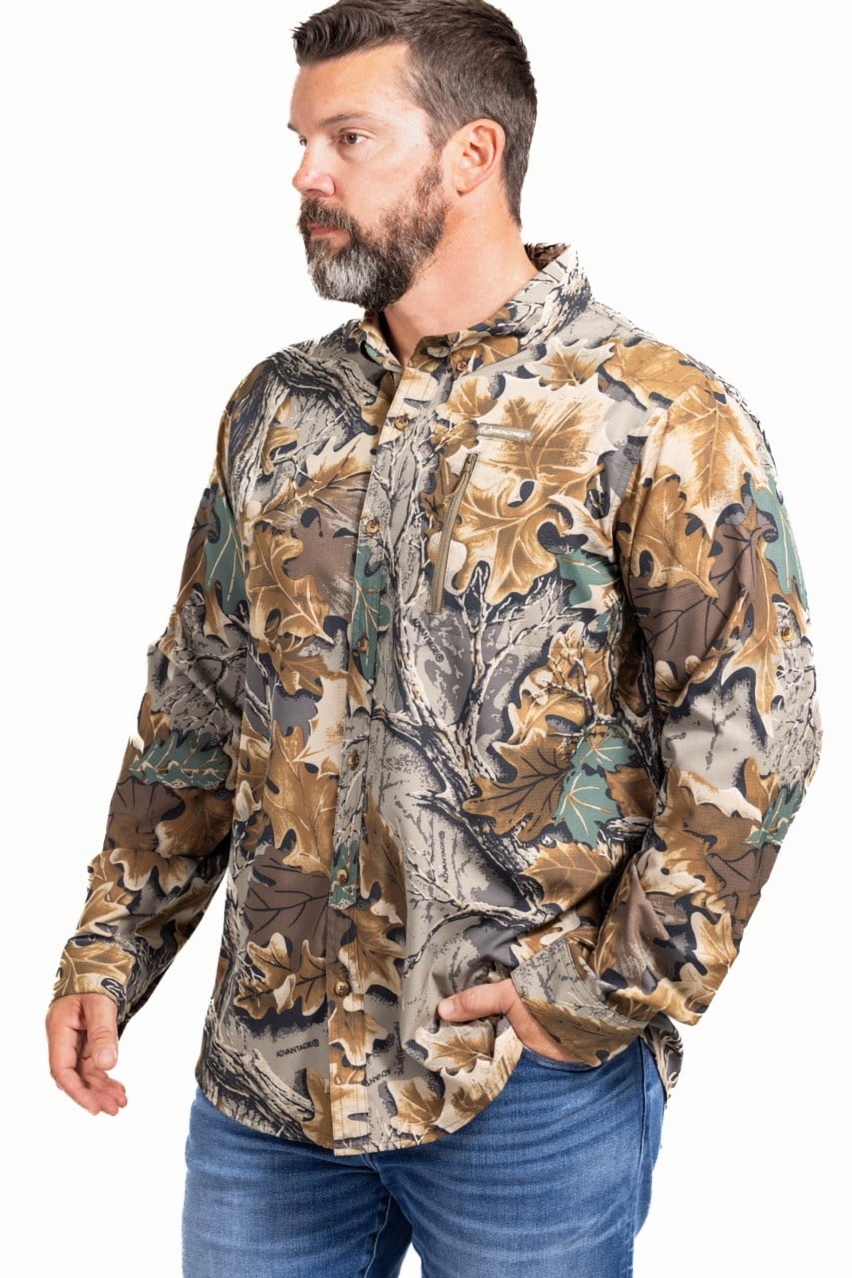 Realtree Men's Long Sleeve Button-Down Hunting Shirt, AC Camo, Lightweight Outdoor Wear, Size L