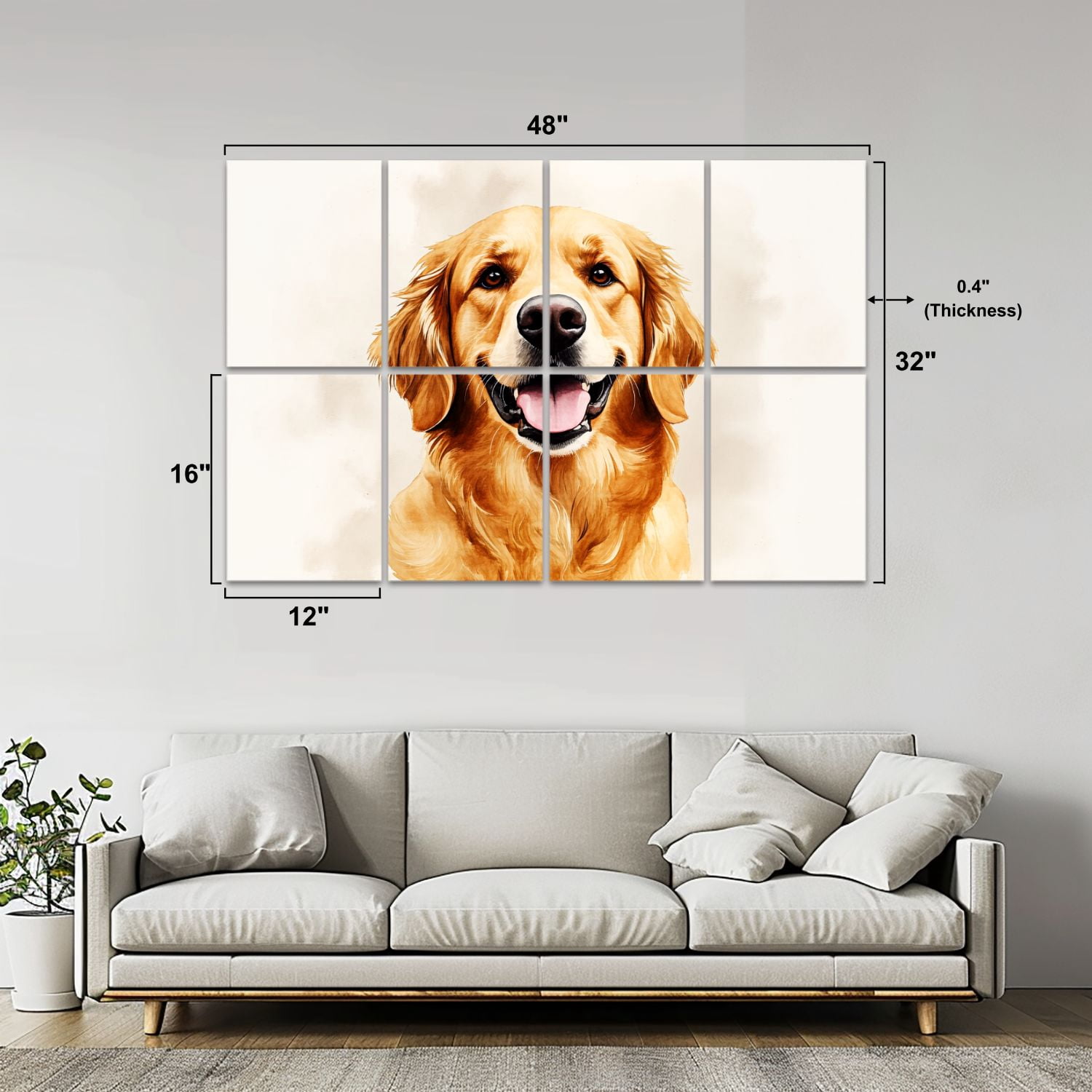 8 Pack Art Acoustic Panels Sound Absorbing Golden Retriever Dog Portrait Decorative Soundproof Wall Panels Self Adhesive for Nursery Game Room Bedroom 48"x32"