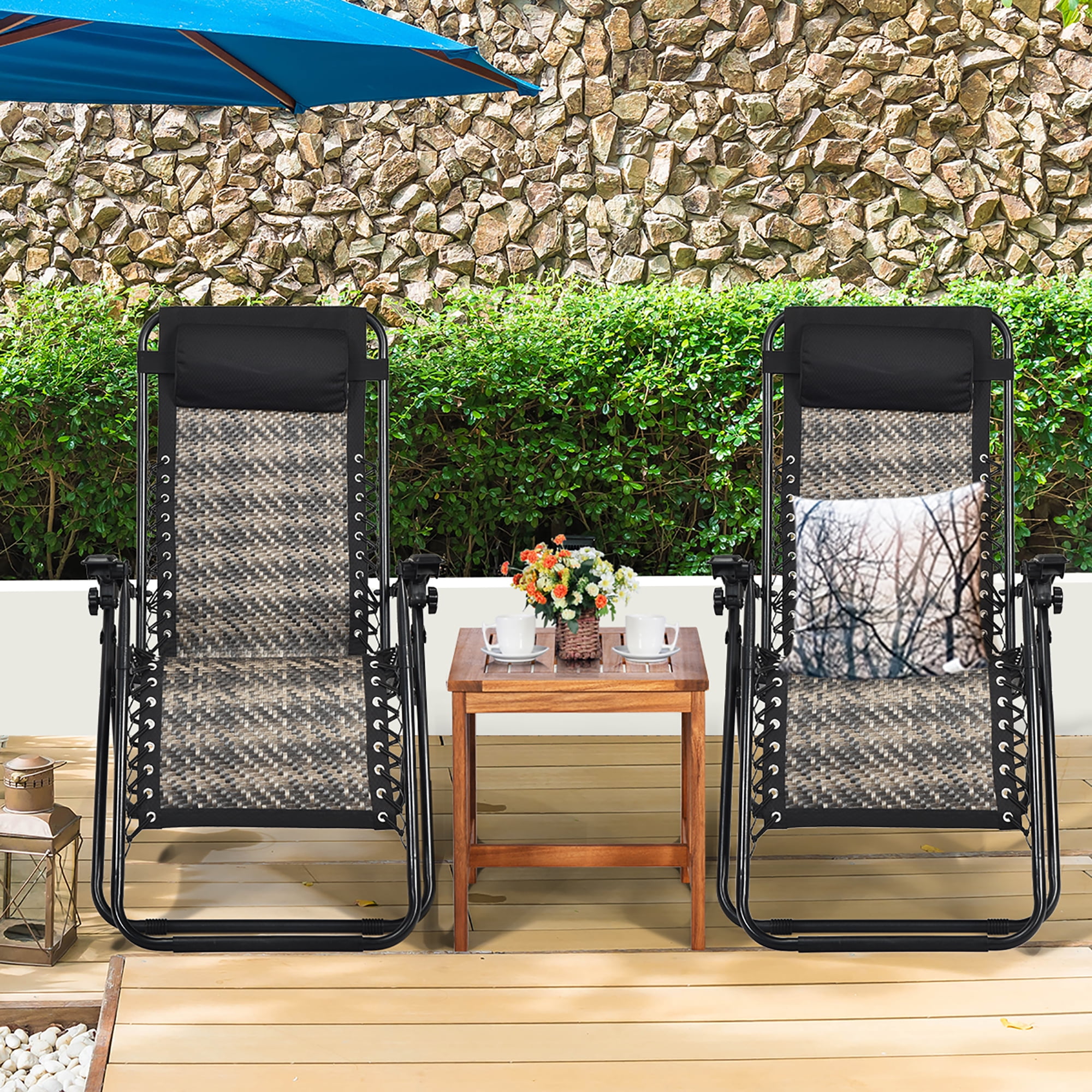 Costway 2PCS Patio Rattan Zero Gravity Lounge Chair Folding Recliner