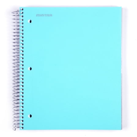Mintra 5 Subject Spiral Notebook - Teal - College Ruled - Durable Poly Cover/5 Poly Pockets/200 Sheets