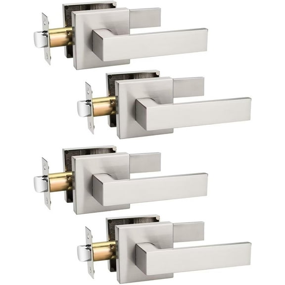 4 Pack Brushed Nickel Passage Door Levers Interior Door Handles, Heavy Duty Closet Hallway Door Handle Sets Passage Door Lever - Brushed Nickel 4