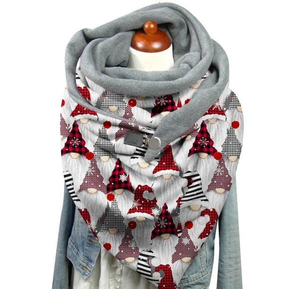 Women Winter Christmas Snowmen Print Casual Soft Scarves Winter Warm Shawls Print Fashion Wrap Button Scarf
