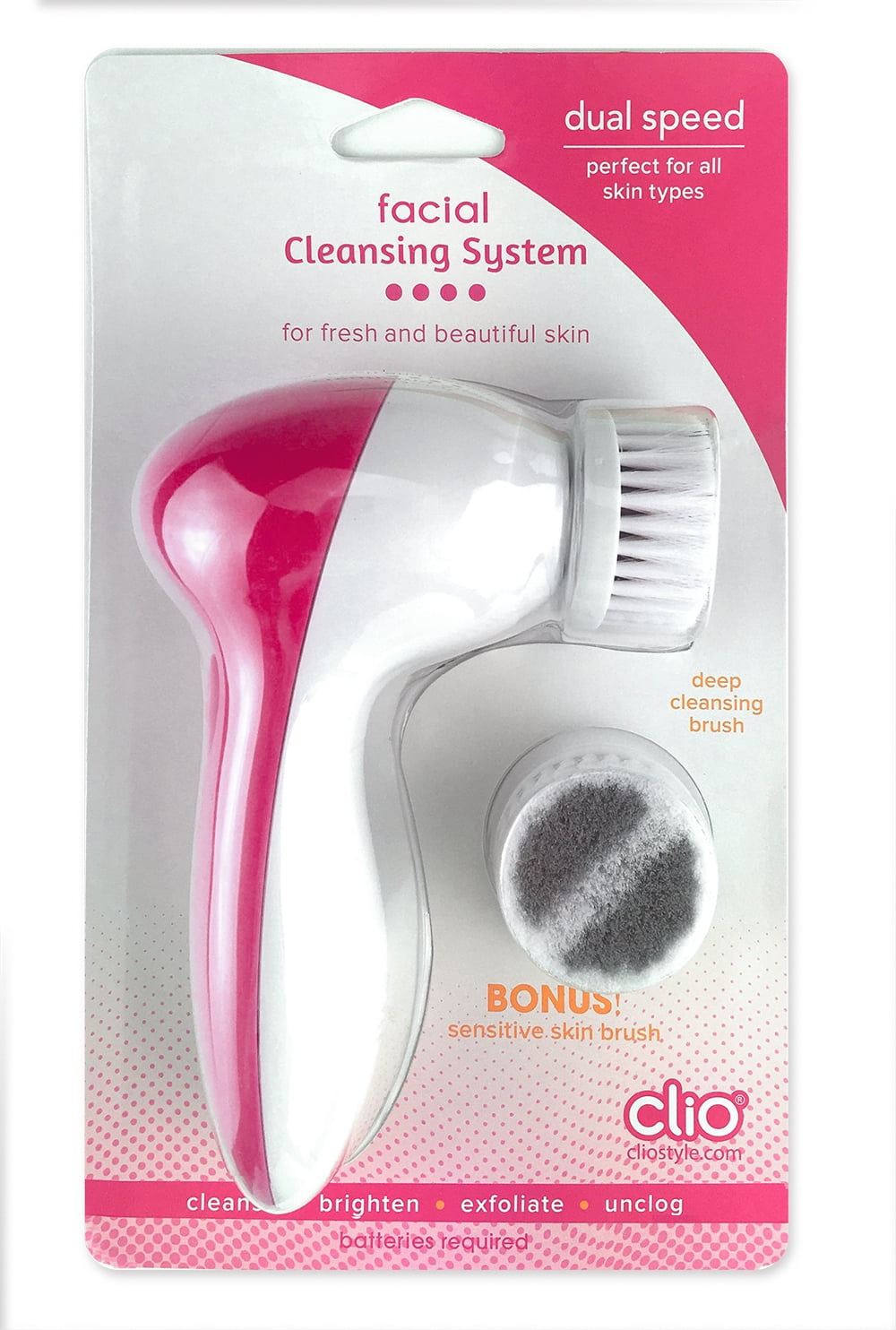 Clio Facial Cleansing System, Pink, Water Resistant, Facial Cleansing Brushes