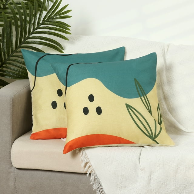 Funda de cojín decorativa de lino REGALWOVEN para interiores y exteriores, juego de 2, naranja-5 18" x 18"