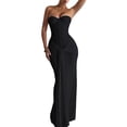 thumbnail image 2 of Women'S Evening Gown Waist Tie Slim Fit Ribbon Strapless Dress Elegant Formal Party Maxi Cocktail Black S, 2 of 9