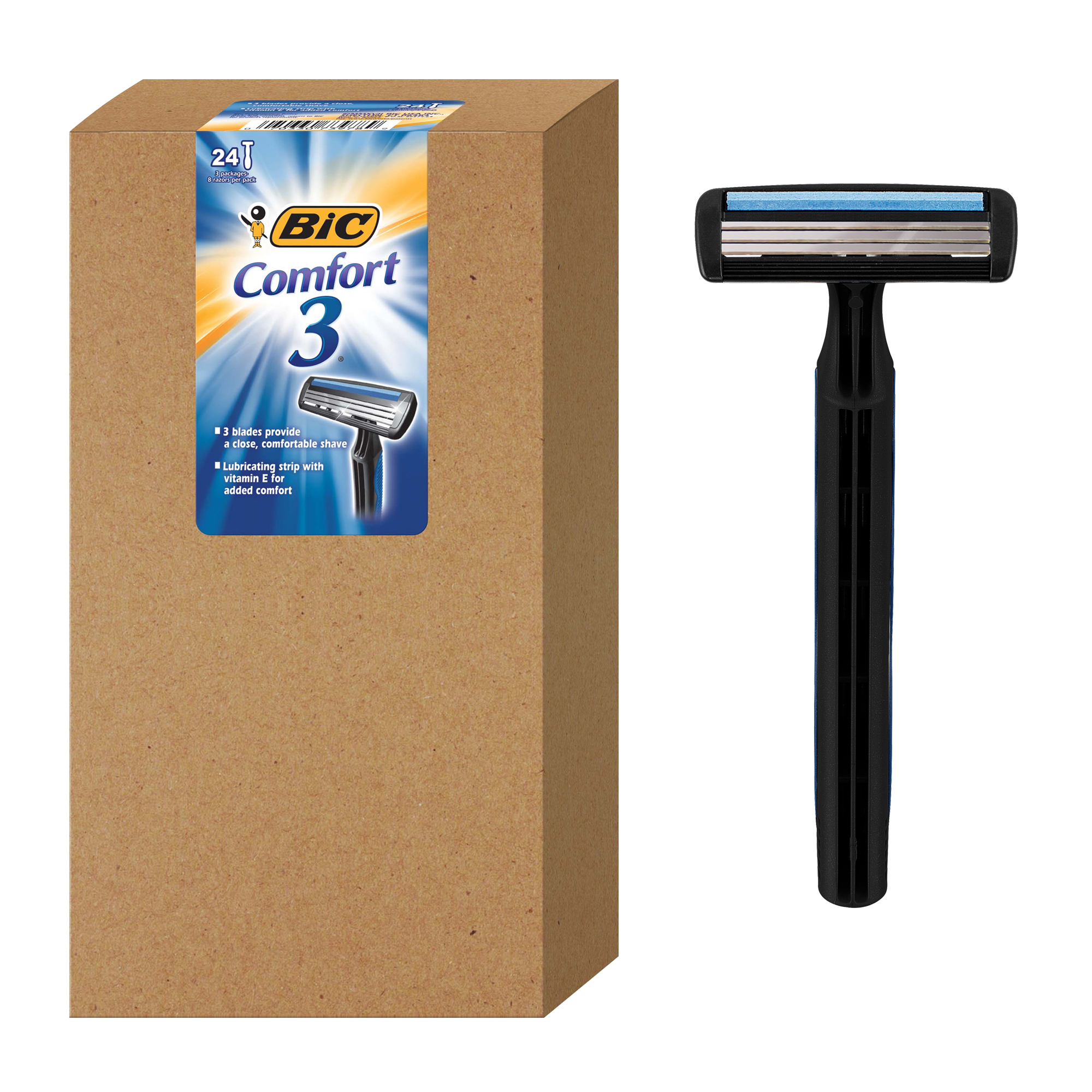 BIC Comfort 3, Men's Disposable Razor, 24 Count