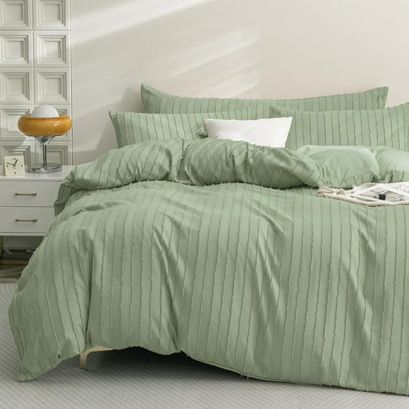 Green Duvet Cover Queen Size - 3PCS Microfiber Tufted Duvet Cover Set, Boho