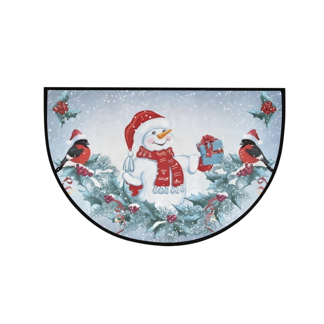 Colorful Christmas Semi-Circle Doormat, Non-Slip, Absorbent, For Entryway & Bathroom, Durable & Easy Clean