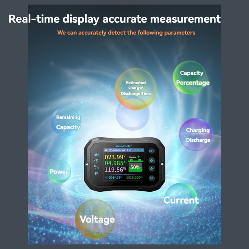 WiFi Coulomb Meter- Power Volt-Ammeter for Lithium & Lead Acid Batteries, RV Battery Capacity Indicator & Monitor KM160F