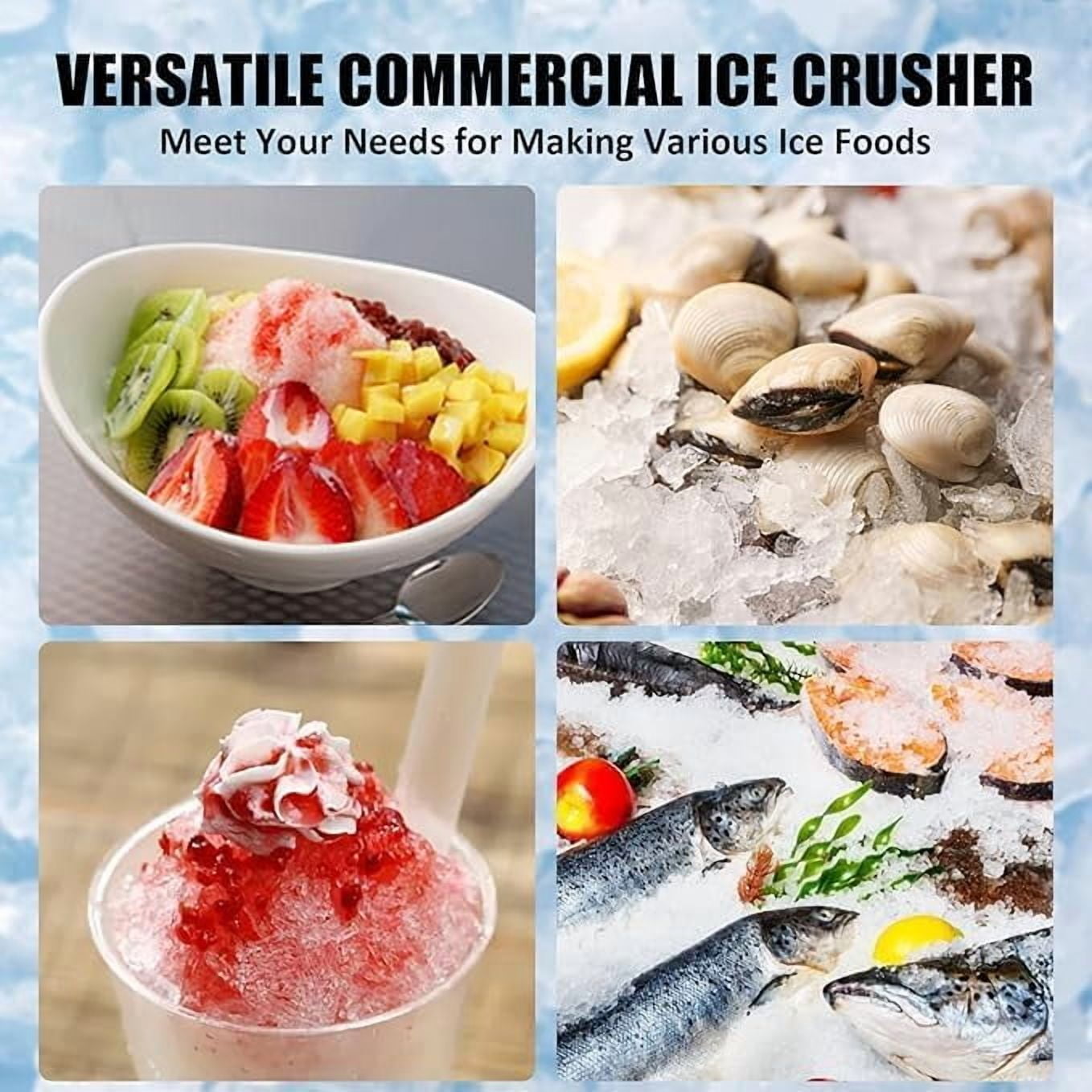 Commercial Ice Crusher Machine, 350W, 661 LBS/H, Ice Shaver Maker with 4 Stainless Steel Blades, 10 Gal Storage Box, Ice Scoop, Snow Cone Machine for Home Bar Cafes, Silver
