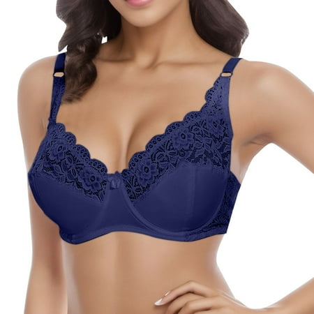 PEASKJP Women s Push Up Padded Plunge Lace Bras Comfort Support Daily Bra  Dark Blue 75D