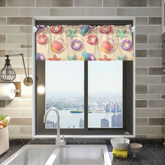 Yayeee Kitchen Valance Rod Pocket 54" x 18" Living Room Window Curtain, Beach Toys Pattern