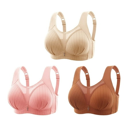 Mrat Open Back Sports Bra 3pc Women Bras Plus Size Behind Buckle Comfortable Breathable Wireless Non-magnetic Buckle Underwear Bras S-350 Pink-A XL