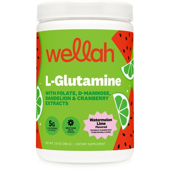 Wellah L-Glutamine Watermelon Lime Powder (50 Servings) - 5g L-Glutamine Per Serving, Sweetened with Stevia