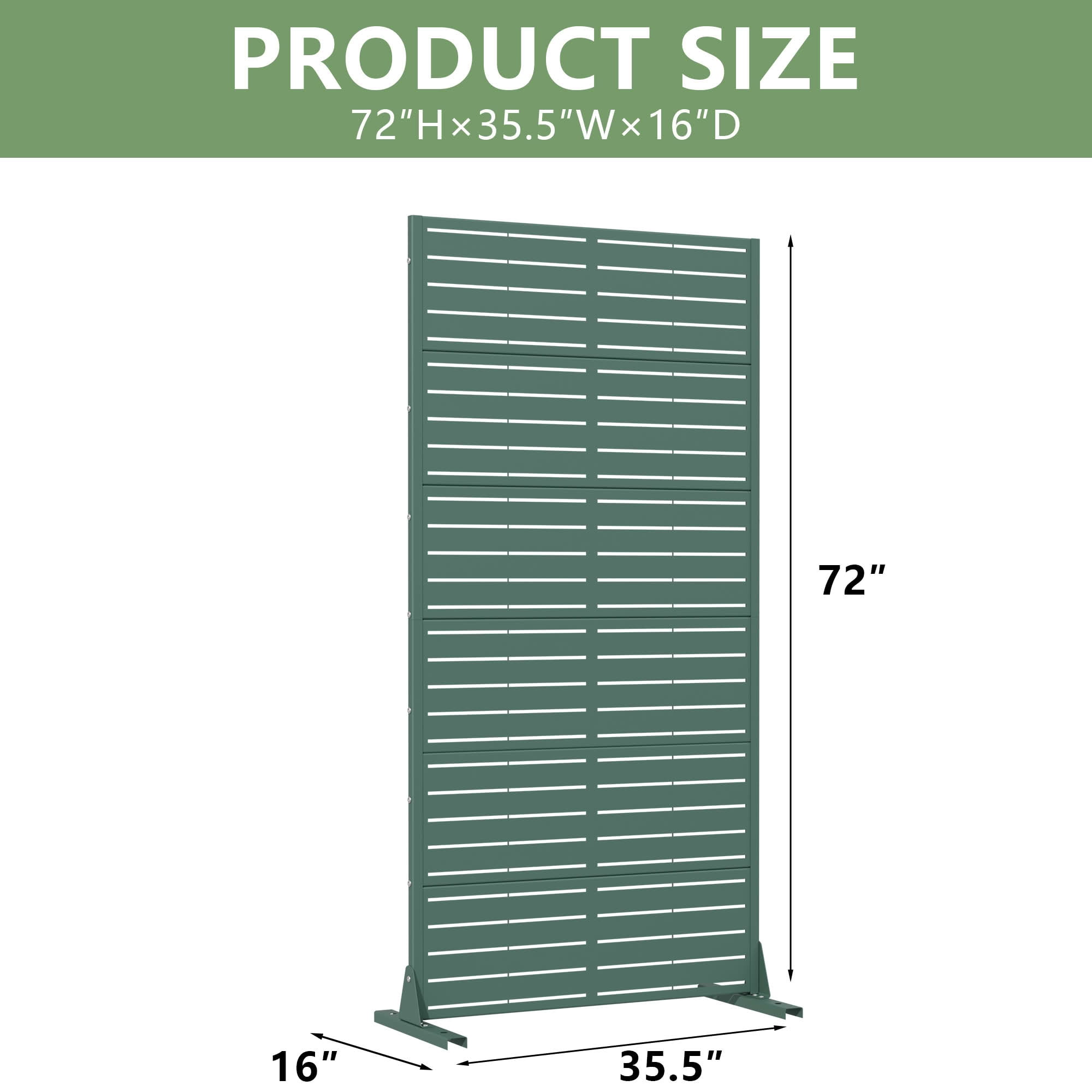 MAYEERTY Outdoor Metal Privacy Screen 6ft × 3ft Dark Green, 6-Panel Classic Louvered Galvanized Iron, Easy Install for Patio