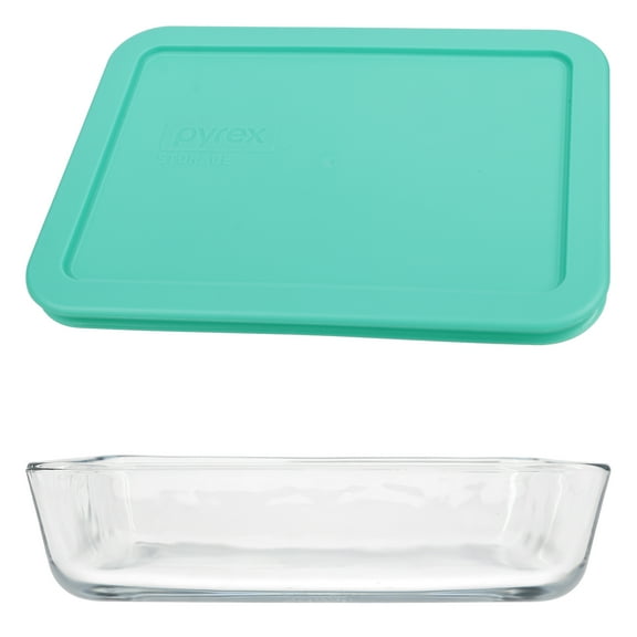 Pyrex (1) 7210 3-cup Glass Dish & (1) 7210-PC Light Green Plastic Lid Cover