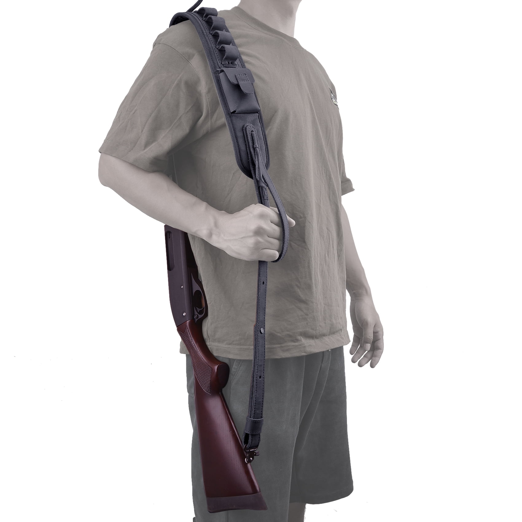 Shooting Canvas Leather Ammo Shell Holder Shotgun Sling Hunting Gun Strap for 12 Guage