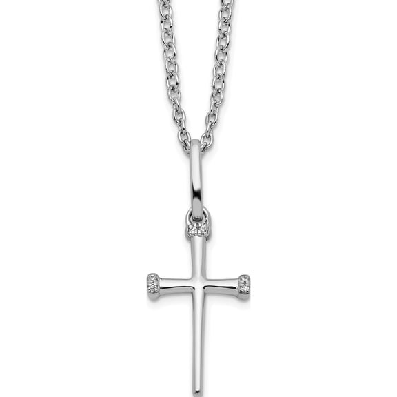 Sterling Silver White Ice Rhodium-Plated 18 Inch Diamond Cross Necklace With 2 Extender (Width 9.9) (Length 20) - Jbsp