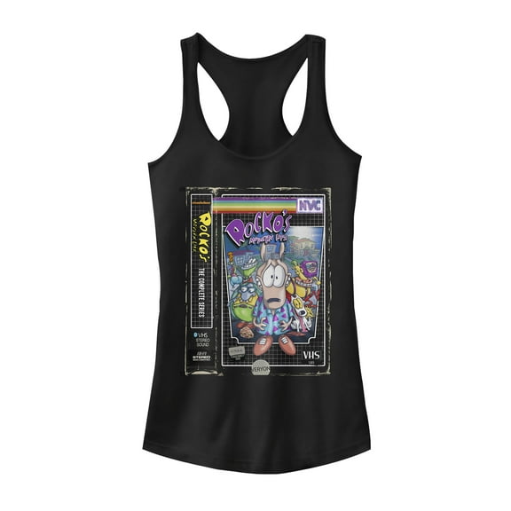 Junior's Rocko's Modern Life VHS Cover  Racerback Tank Top Black 2X Large