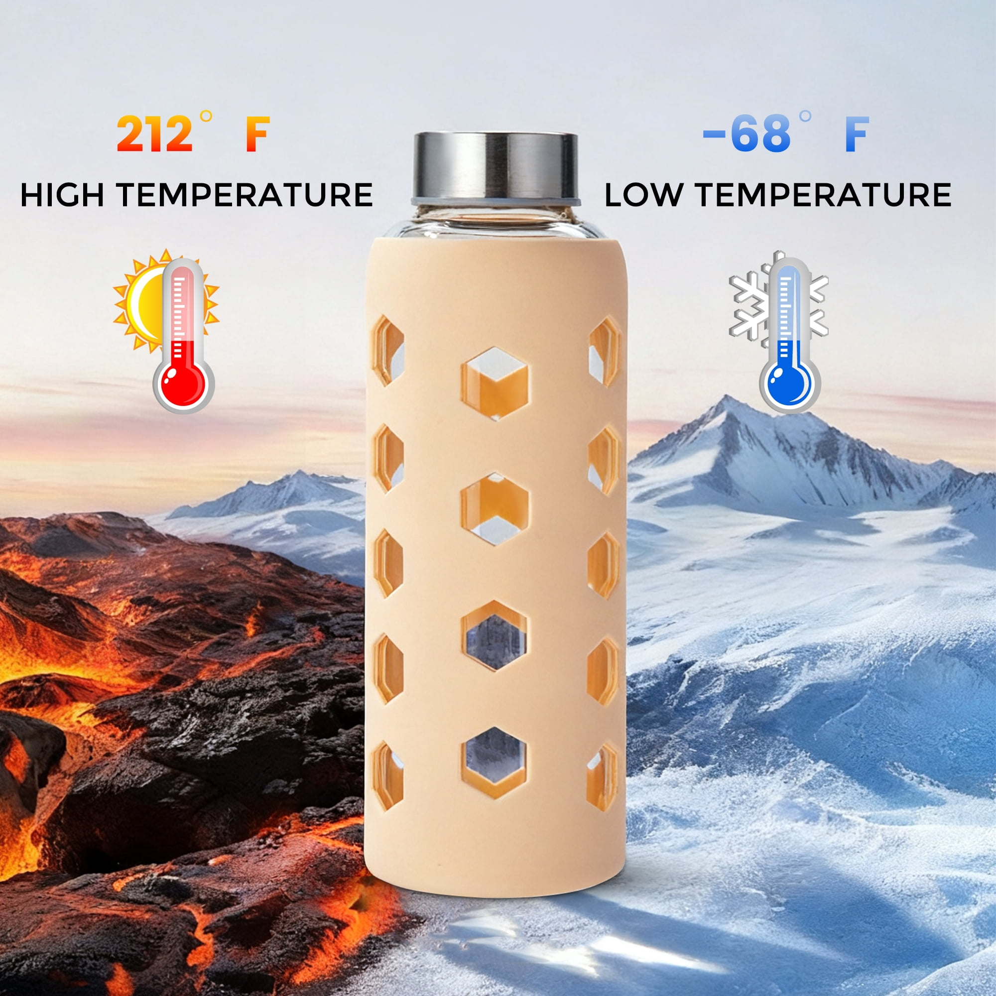 Glass Juice Bottles with Lids and Silicone Sleeves 18 oz, 4-Pack Reusable Clear Glass Water Bottles with Stainless Steel Airtight Cap for Juicing, Refrigerator, BPA Free Leak-Proof Drinking Jar